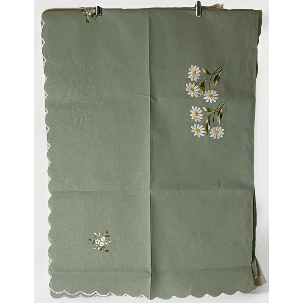Sage Green Embroidered‎ Cotton Tablecloth Set 50x78 + 6 Napkins Floral Dining - Picture 2 of 6